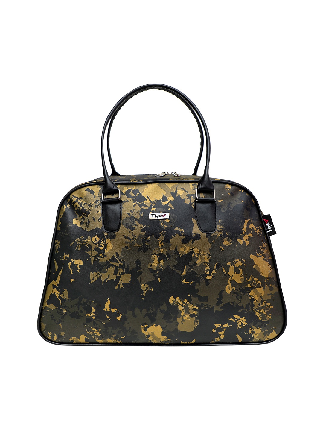 

Zombom Black & Gold Printed Leather Duffel Bag