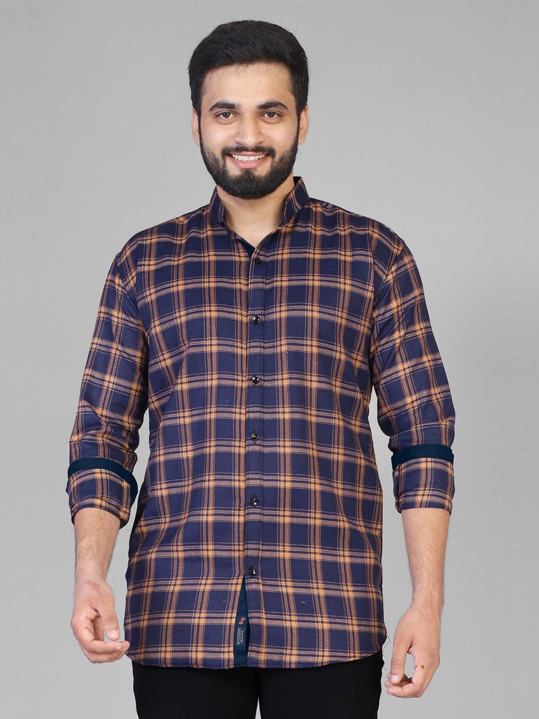 

KAJARU Men Navy Blue Slim Fit Tartan Checks Checked Casual Shirt
