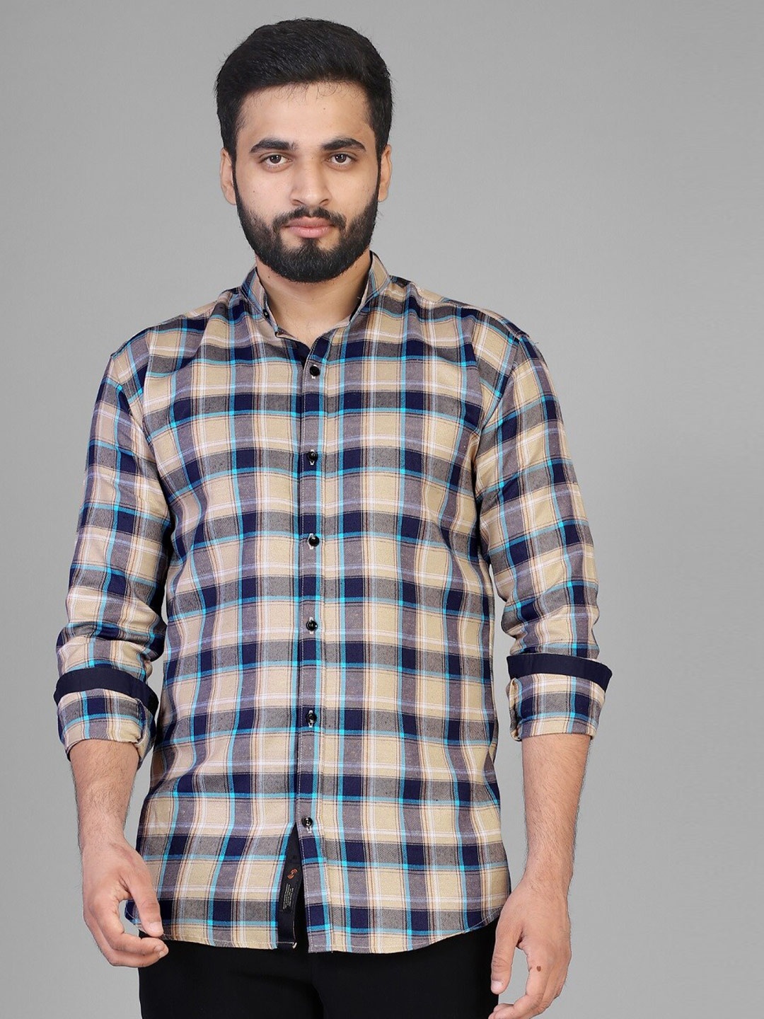 

KAJARU Men Khaki Slim Fit Tartan Checks Checked Casual Shirt