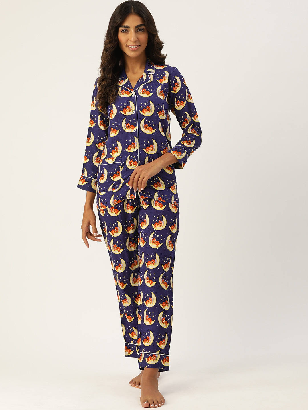 

MissKurti Women Navy Blue & Orange Printed Night suit