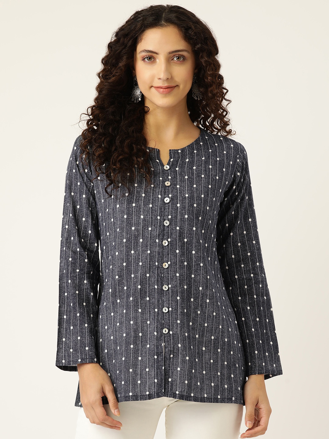 

MissKurti Navy Blue Viscose Rayon Striped Tunic