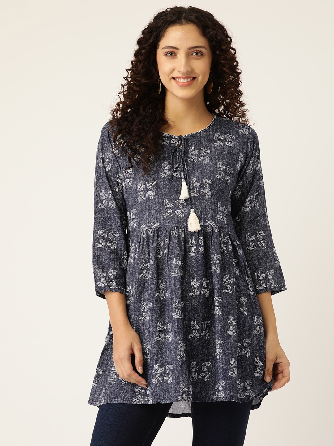 

MissKurti Navy Blue Viscose Rayon Printed Indigo Tunic