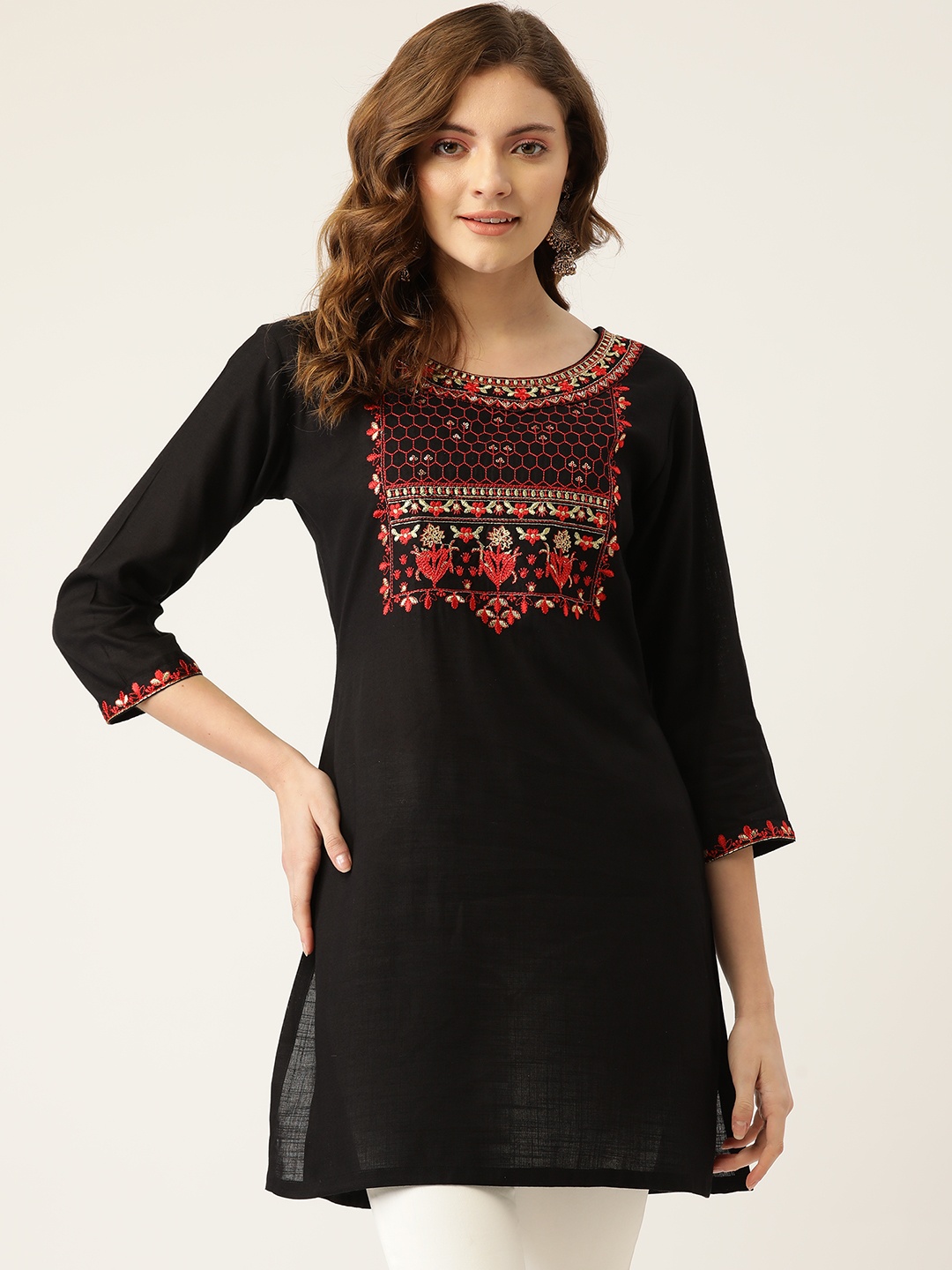 

MissKurti Black Ethnic Motifs Yoke Design Thread Work Thread Work Kurti