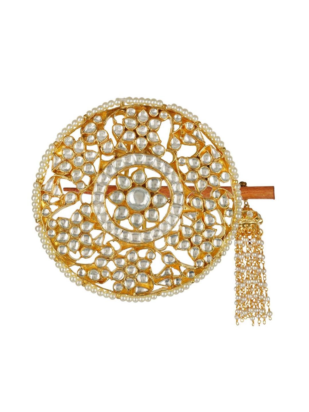 

AURAA TRENDS 22 KT Gold-Plated White Kundan-Studded & Pearl Beaded Bun Pin