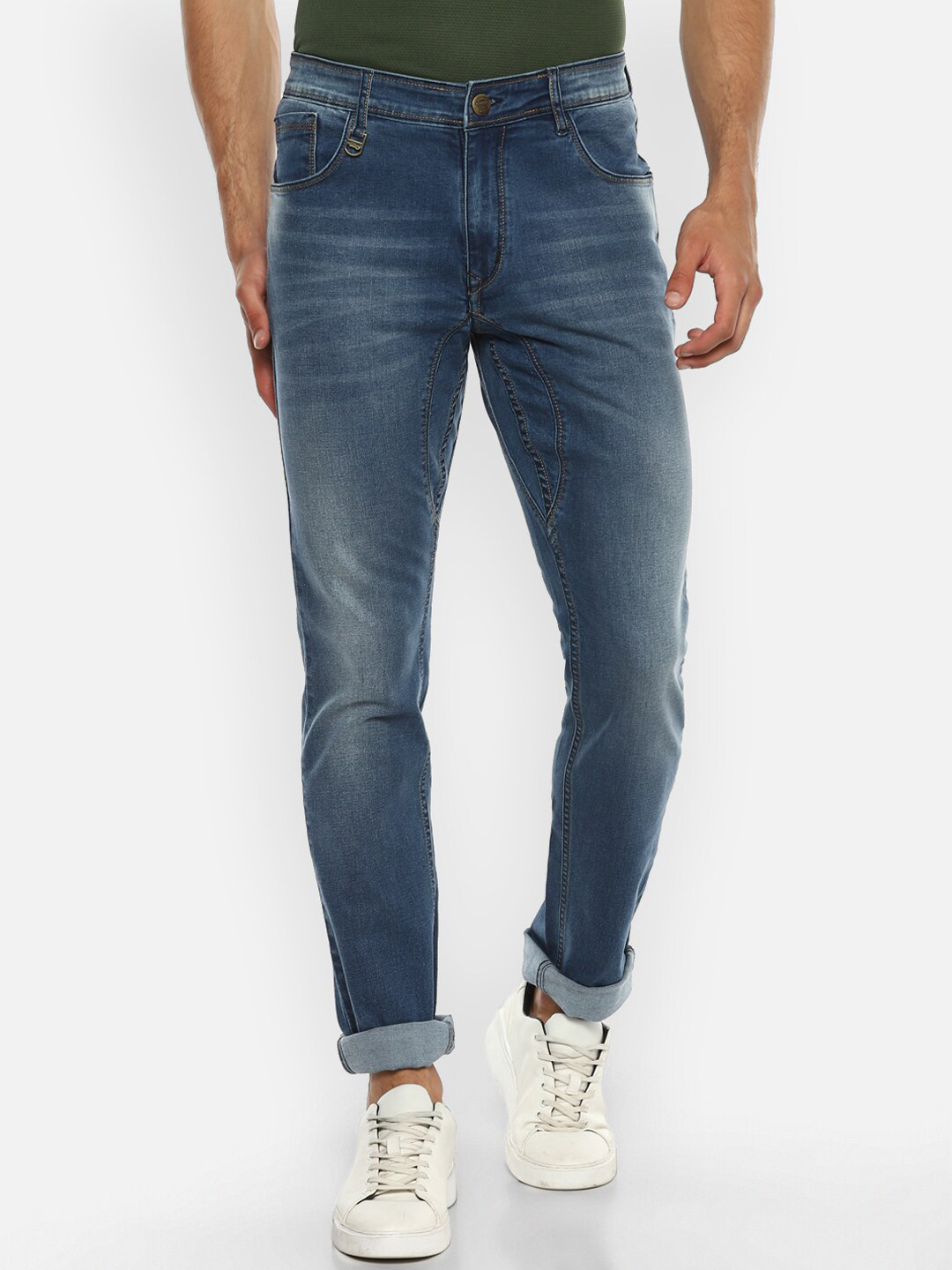 

Red Chief Men Blue Low Distress Heavy Fade Stretchable Jeans