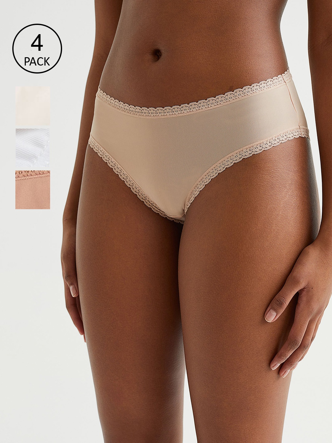 

H&M Women 4-Pack Microfibre Hipsters, Beige