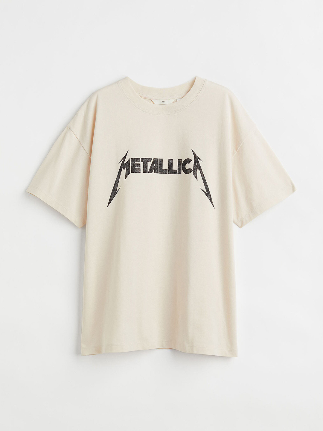 

H&M Beige Oversized Printed T-Shirt