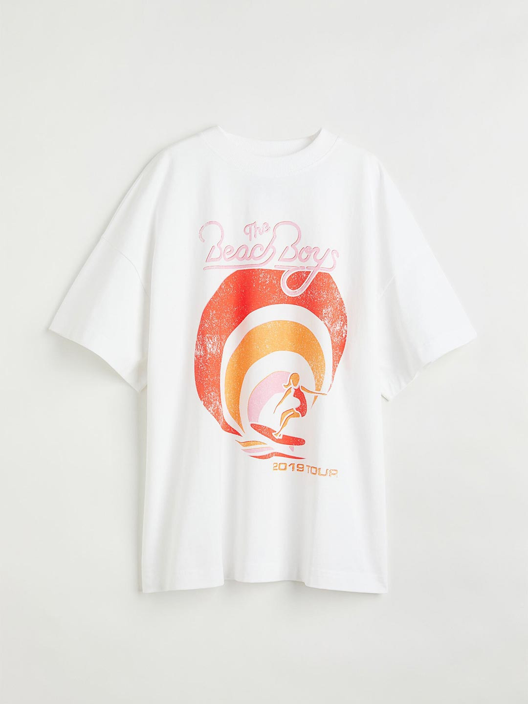 

H&M Women White Cotton Long Printed T-shirt, Multi