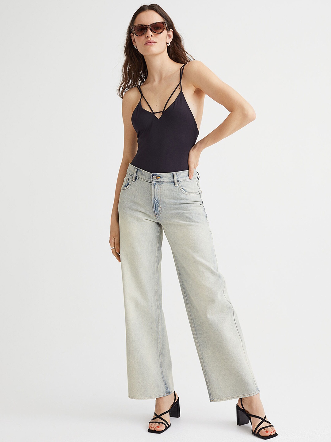 

H&M Women Blue Cotton Wide Low Jeans