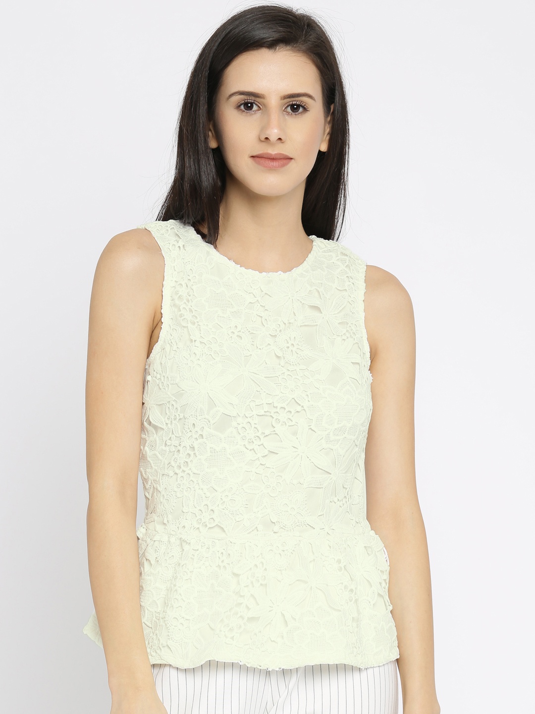 

ONLY Women White Self-Design Peplum Top
