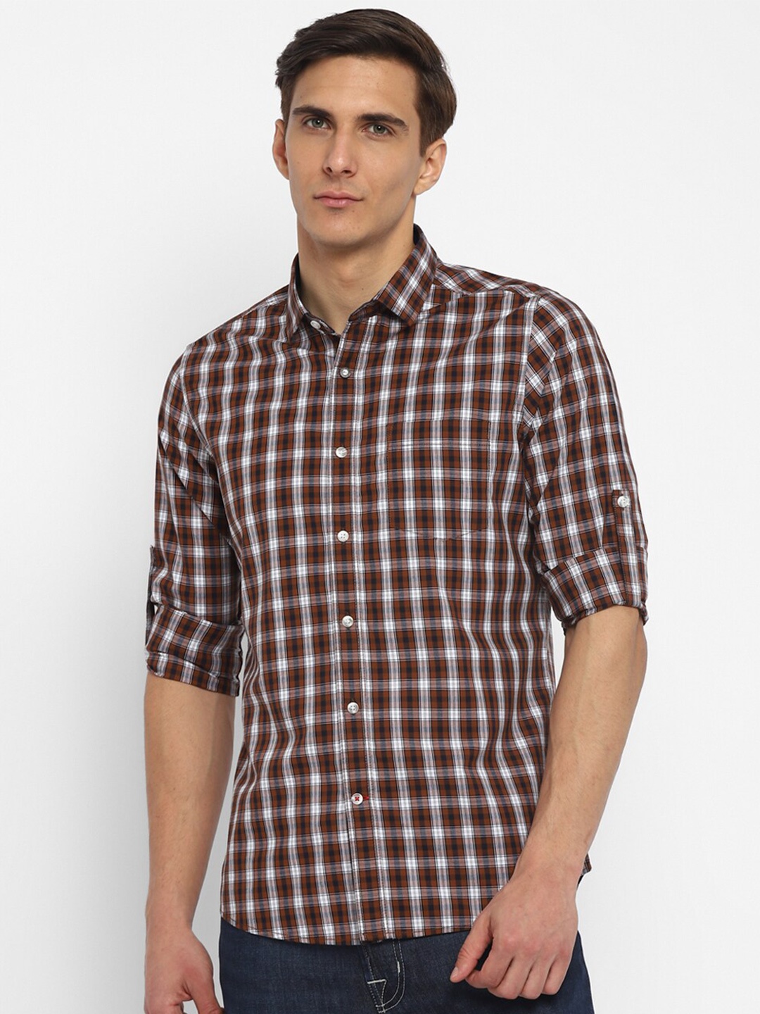 

Red Chief Men Brown Slim Fit Tartan Checks Checked Casual Shirt