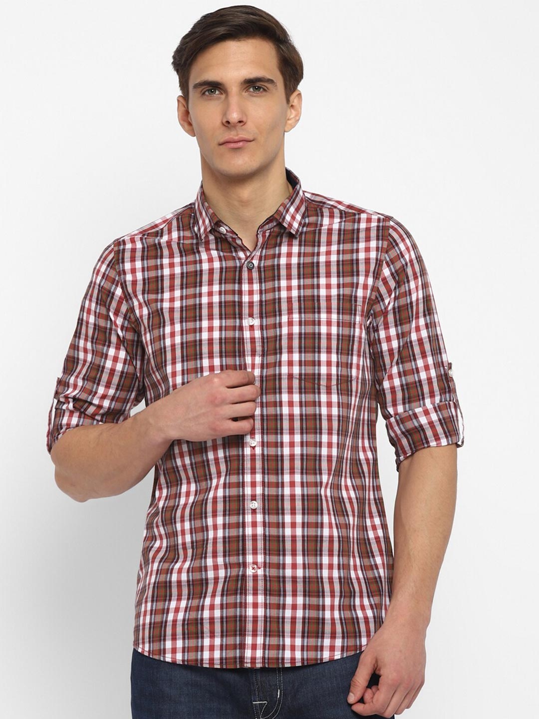 

Red Chief Men Rust Slim Fit Tartan Checks Checked Casual Shirt