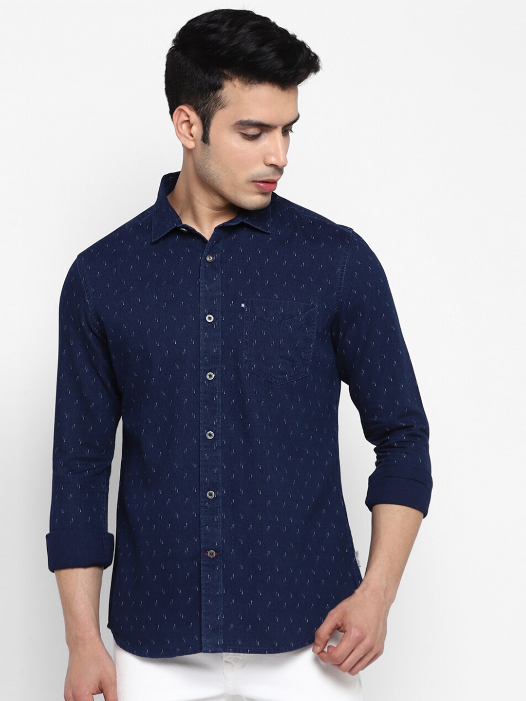 

Red Chief Men Navy Blue Slim Fit Printed Casual Shirt