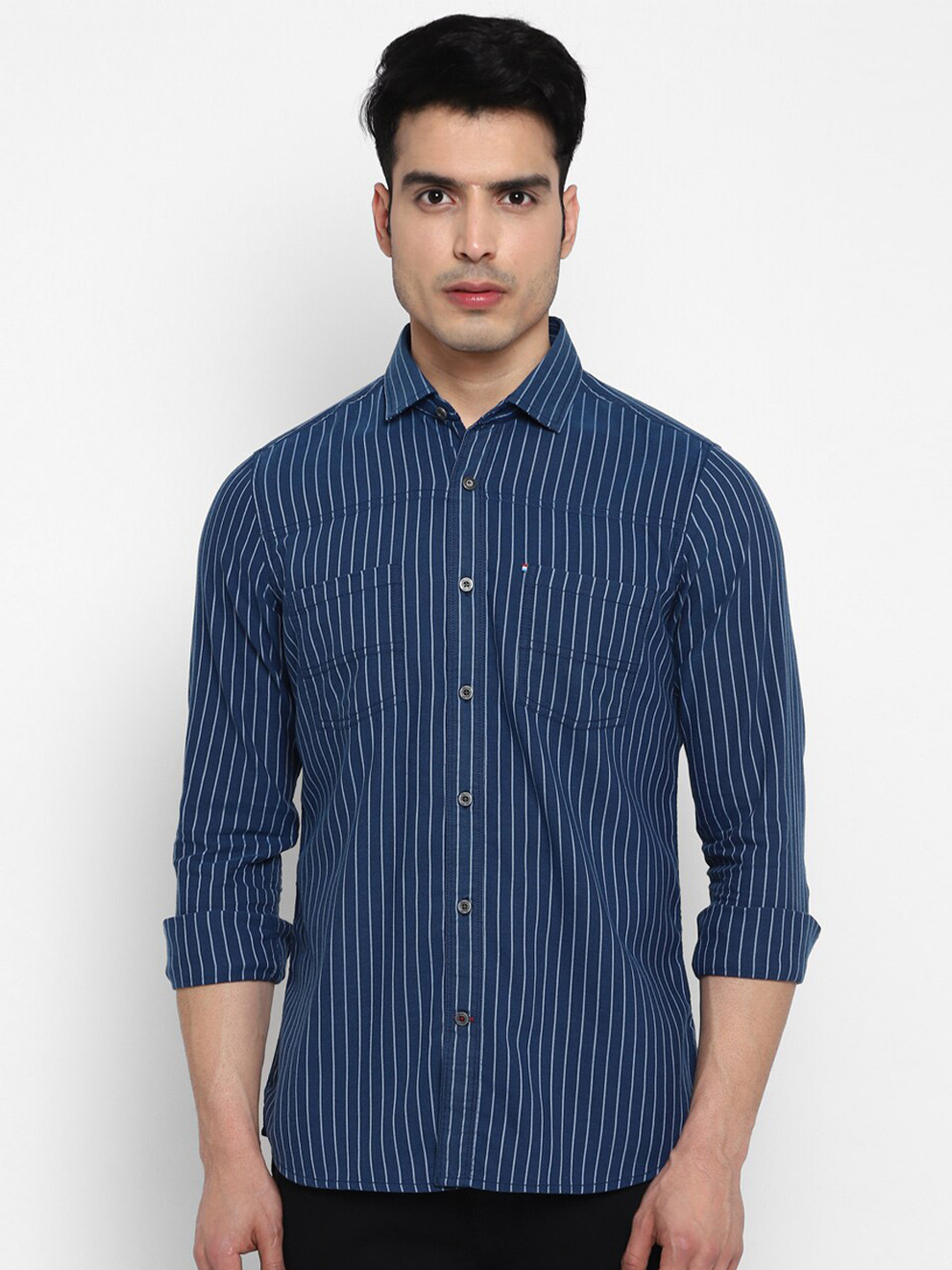 

Red Chief Men Navy Blue Slim Fit Striped Casual Shirt