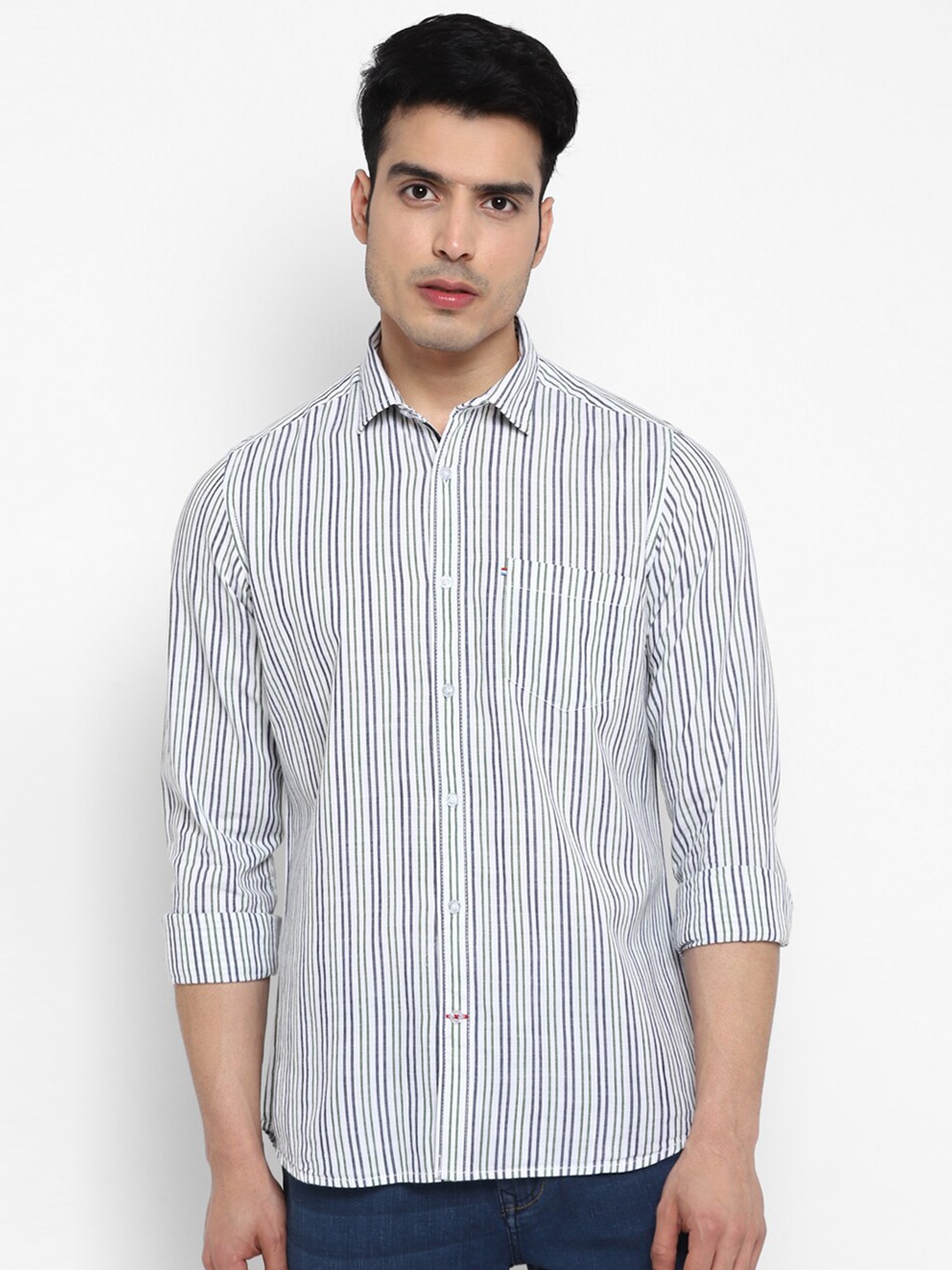 

Red Chief Men White Slim Fit Striped Casual Shirt