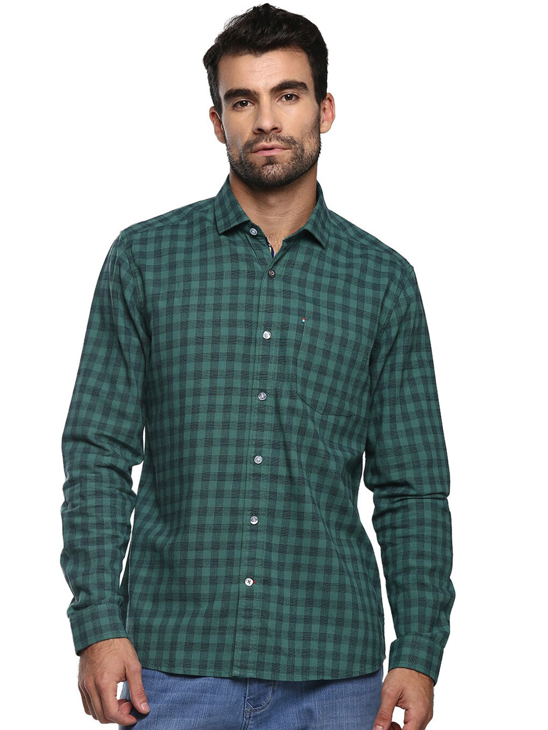 

Red Chief Men Olive Green Slim Fit Checked Casual Shirt