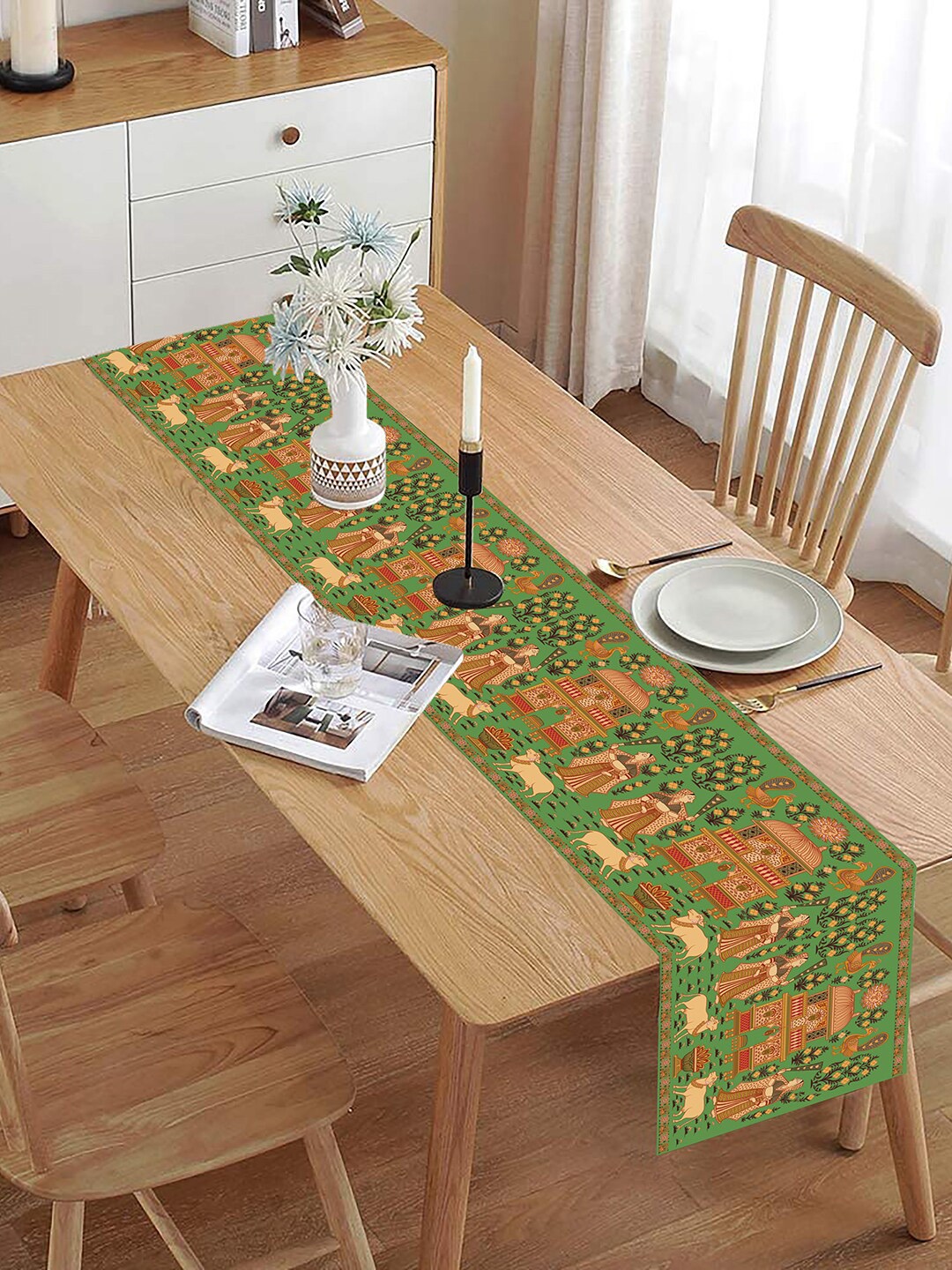 

homewards Green & Brown Printed Table Runner