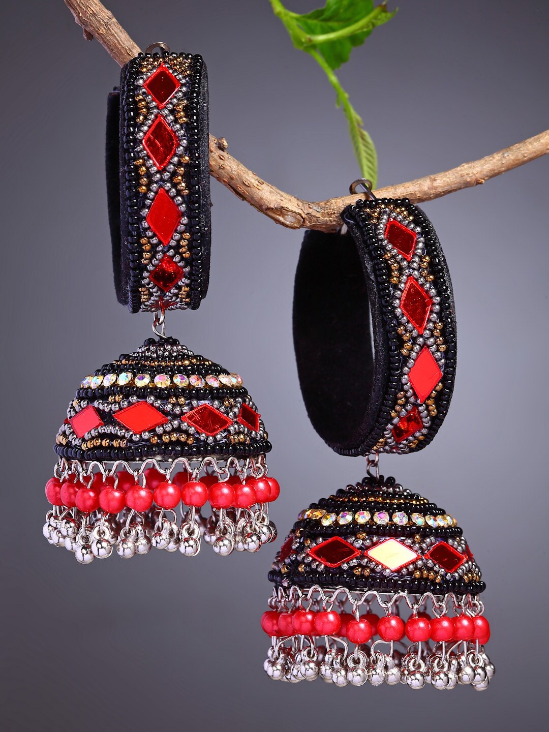 

Moedbuille Red Dome Shaped Jhumkas Earrings
