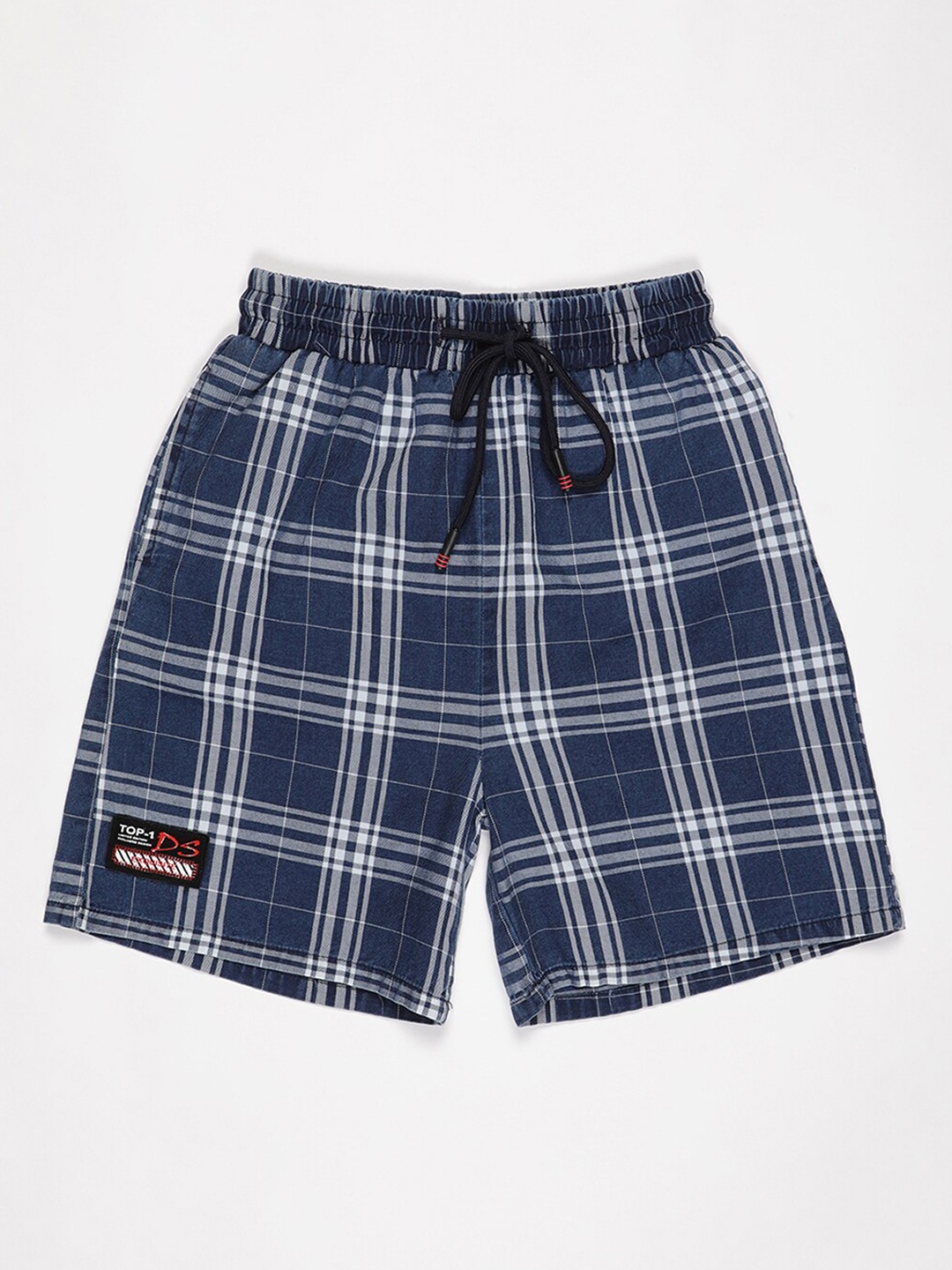 

V2 Value & Variety Boys Navy Blue Checked Denim Shorts