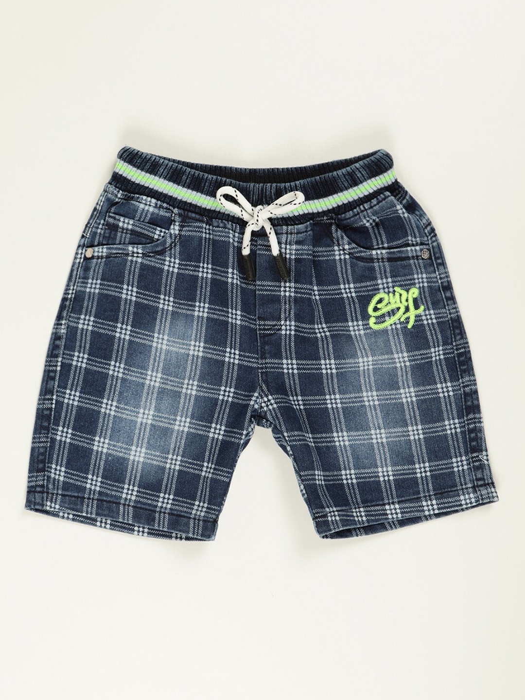 

V2 Value & Variety Boys Blue Checked Denim Shorts
