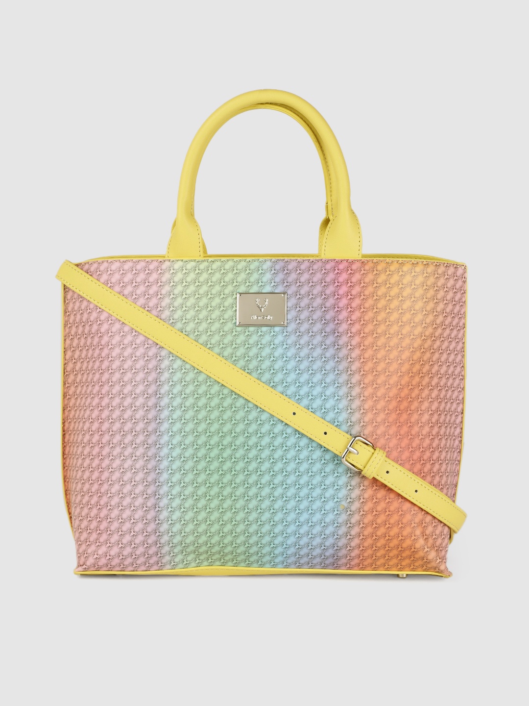

Allen Solly Multicoloured Brand Logo Print PU Regular Structured Handheld Bag, Multi