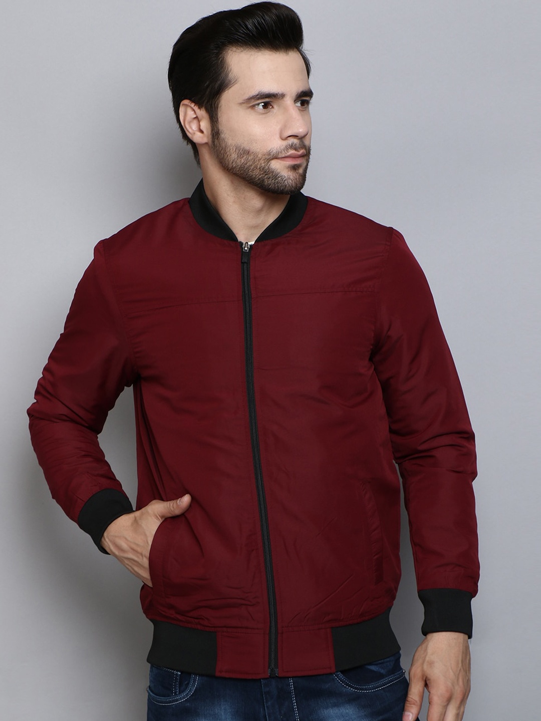 

SIAPA Men Maroon Windcheater Outdoor Bomber Jacket