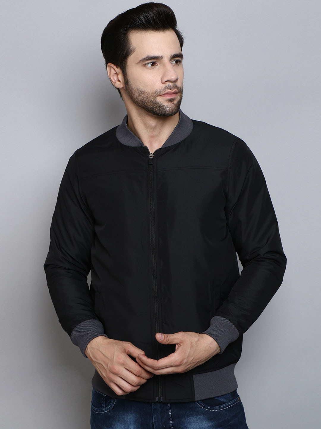 

SIAPA Men Black Colourblocked Windcheater Outdoor Bomber Jacket