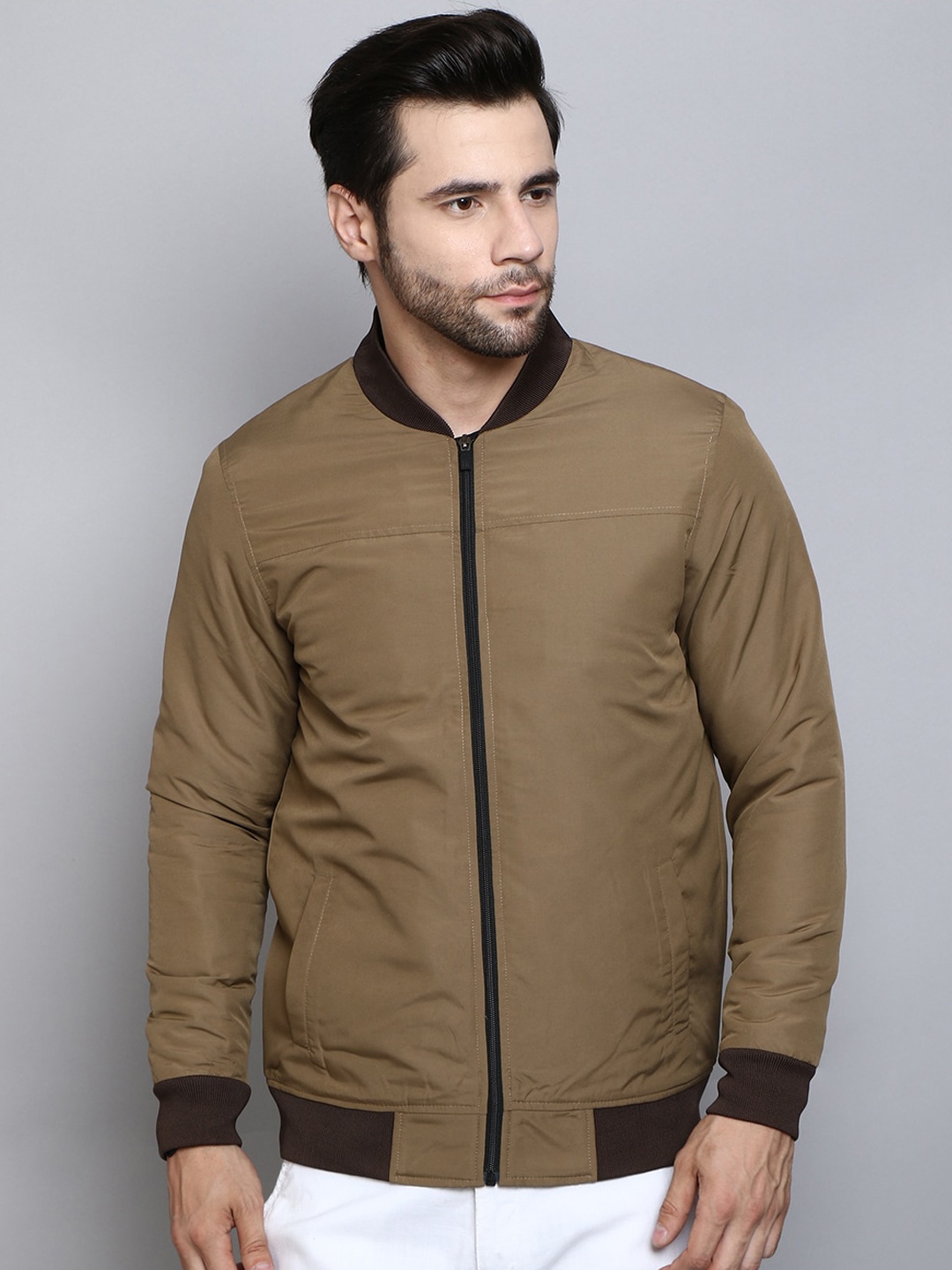 

SIAPA Men Khaki Colourblocked Windcheater Outdoor Bomber Jacket