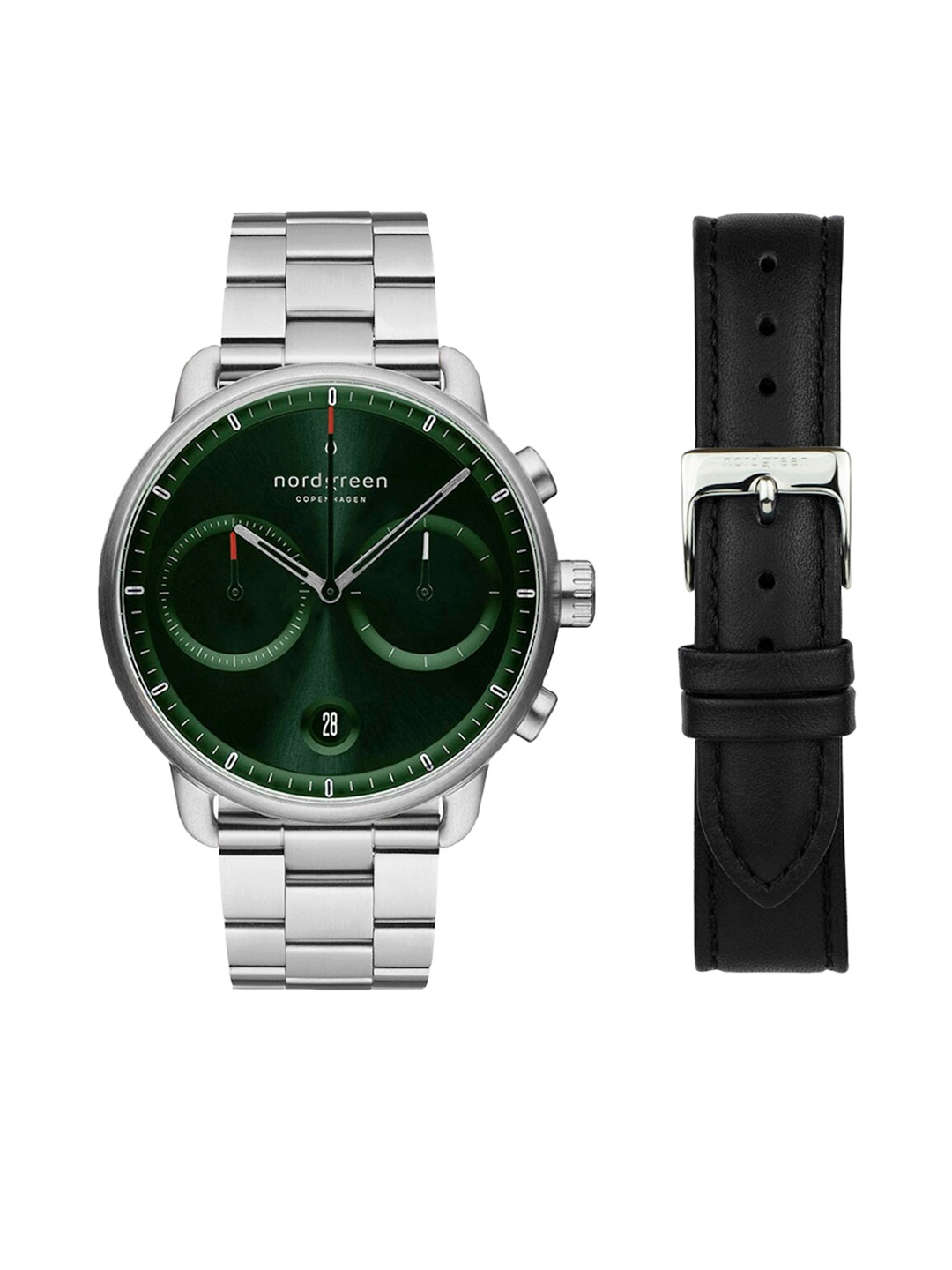 

Nordgreen Men Green Dial & Stainless Steel Bracelet Style Straps Analogue Watch PI42SI3LSIGSLEBL, Silver