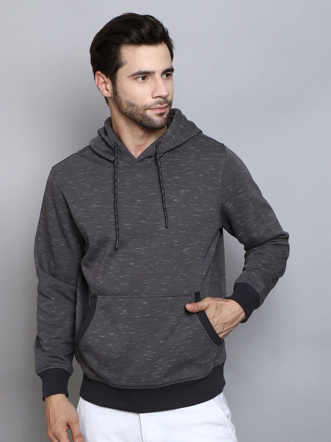 

SIAPA Men Grey Hooded Sweatshirt