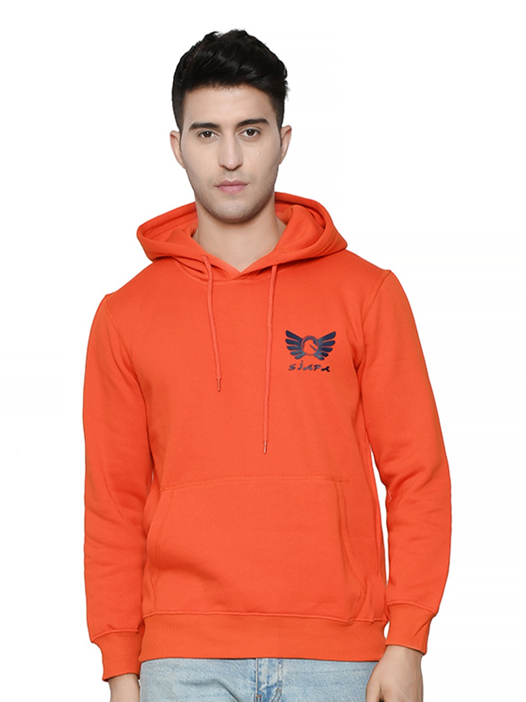

SIAPA Men Orange Hooded Sweatshirt