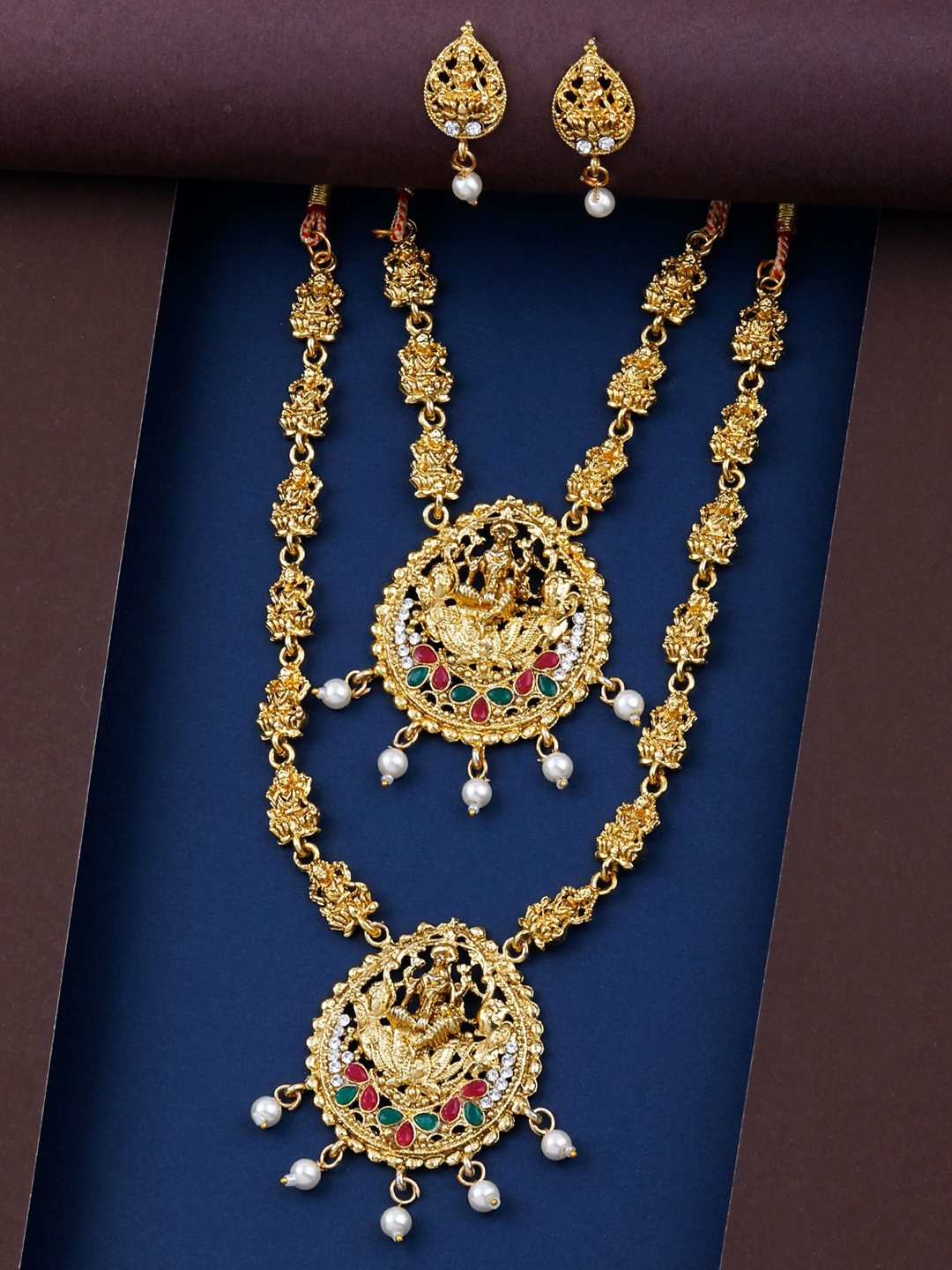 

Silver Shine Gold-Plated Stone Studded Long Necklace Jewellery Set