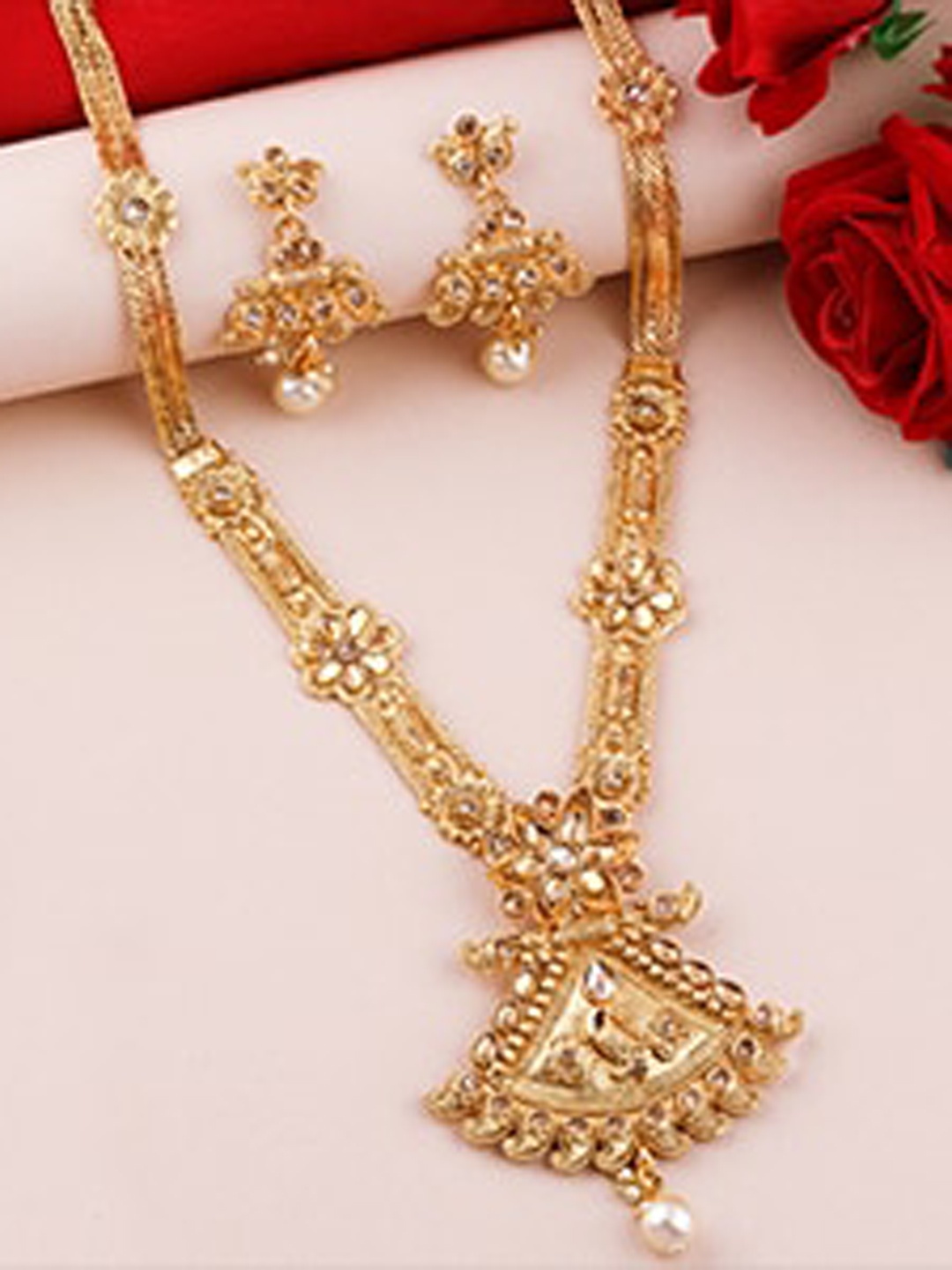 

Silver Shine Gold-Plated Kundan-Studded Long Jewellery Set