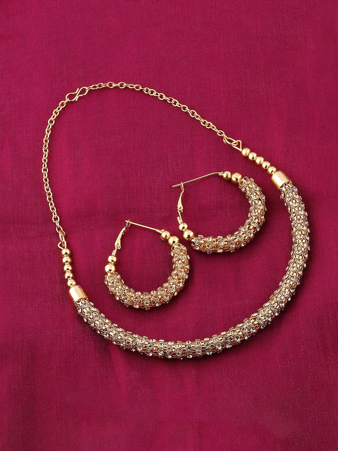 

Silver Shine Gold-Plated Off-White Stone-Studded Jewellery Set