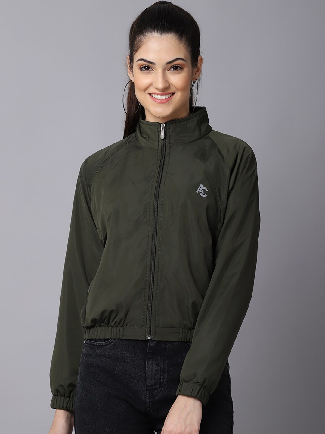 

ANTI CULTURE Women Olive Green Windcheater Outdoor Sporty Jacket