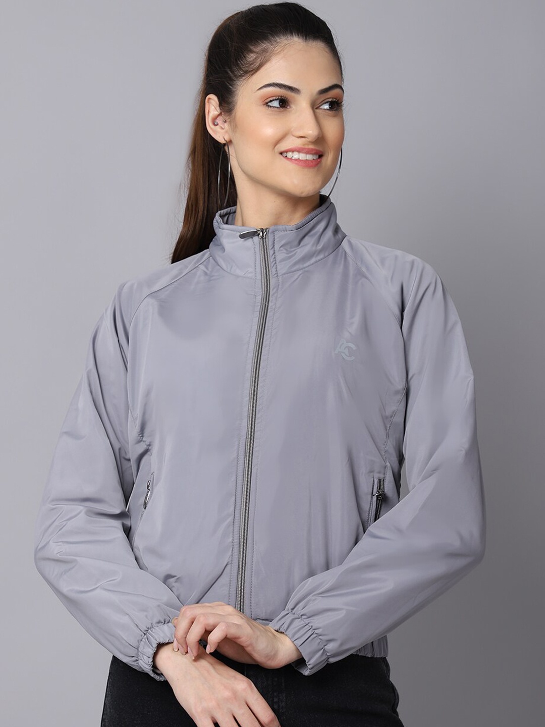 

ANTI CULTURE Women Grey Colourblocked Windcheater Outdoor Sporty Jacket