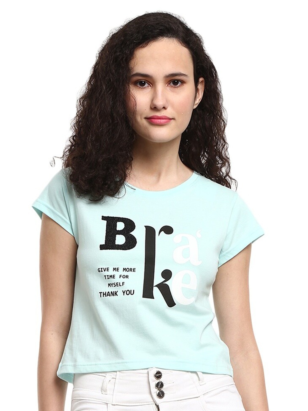 

V-Mart Women Blue Typography Printed T-shirt