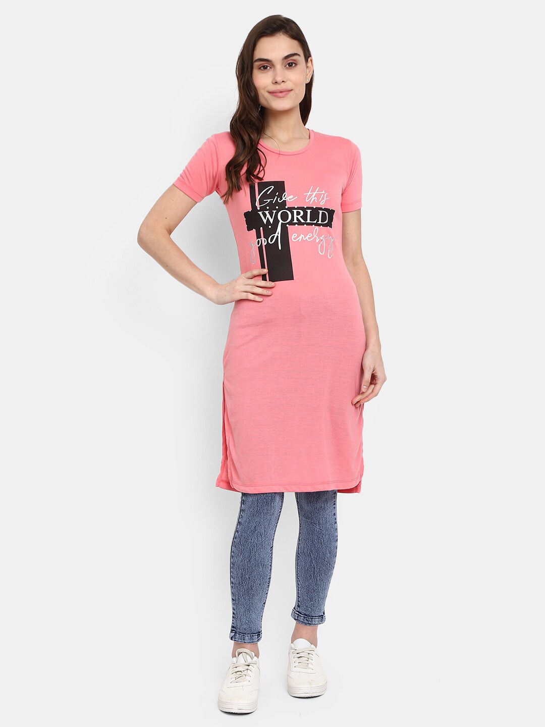 

V-Mart Women Pink Typography Printed Applique T-shirt