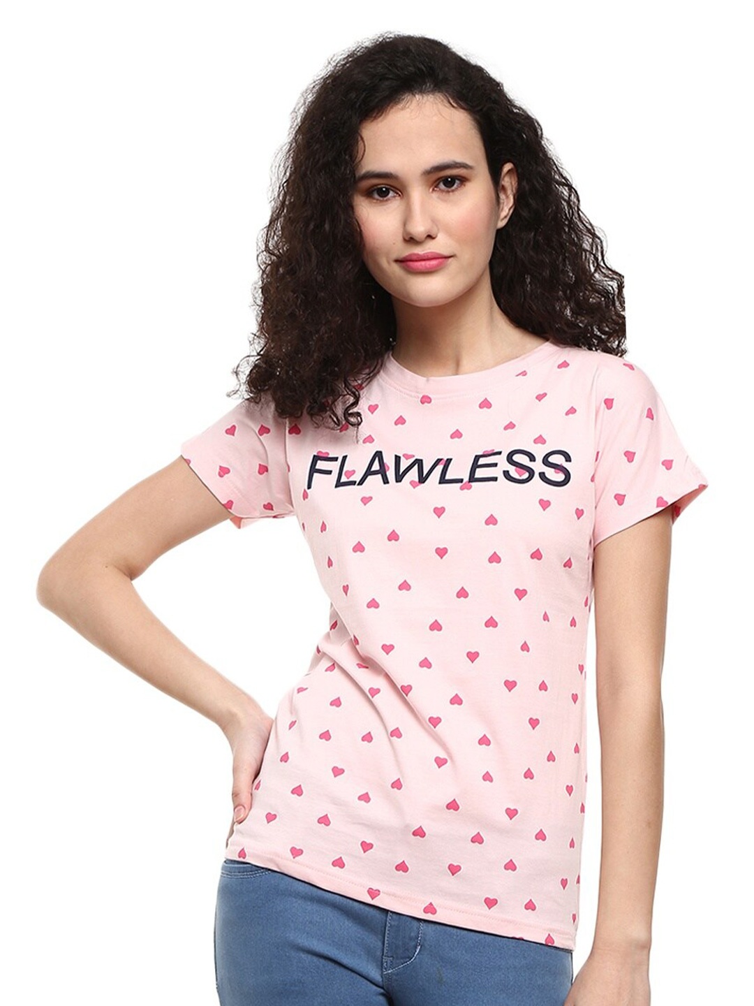 

V-Mart Women Pink & white alyssum Printed T-shirt
