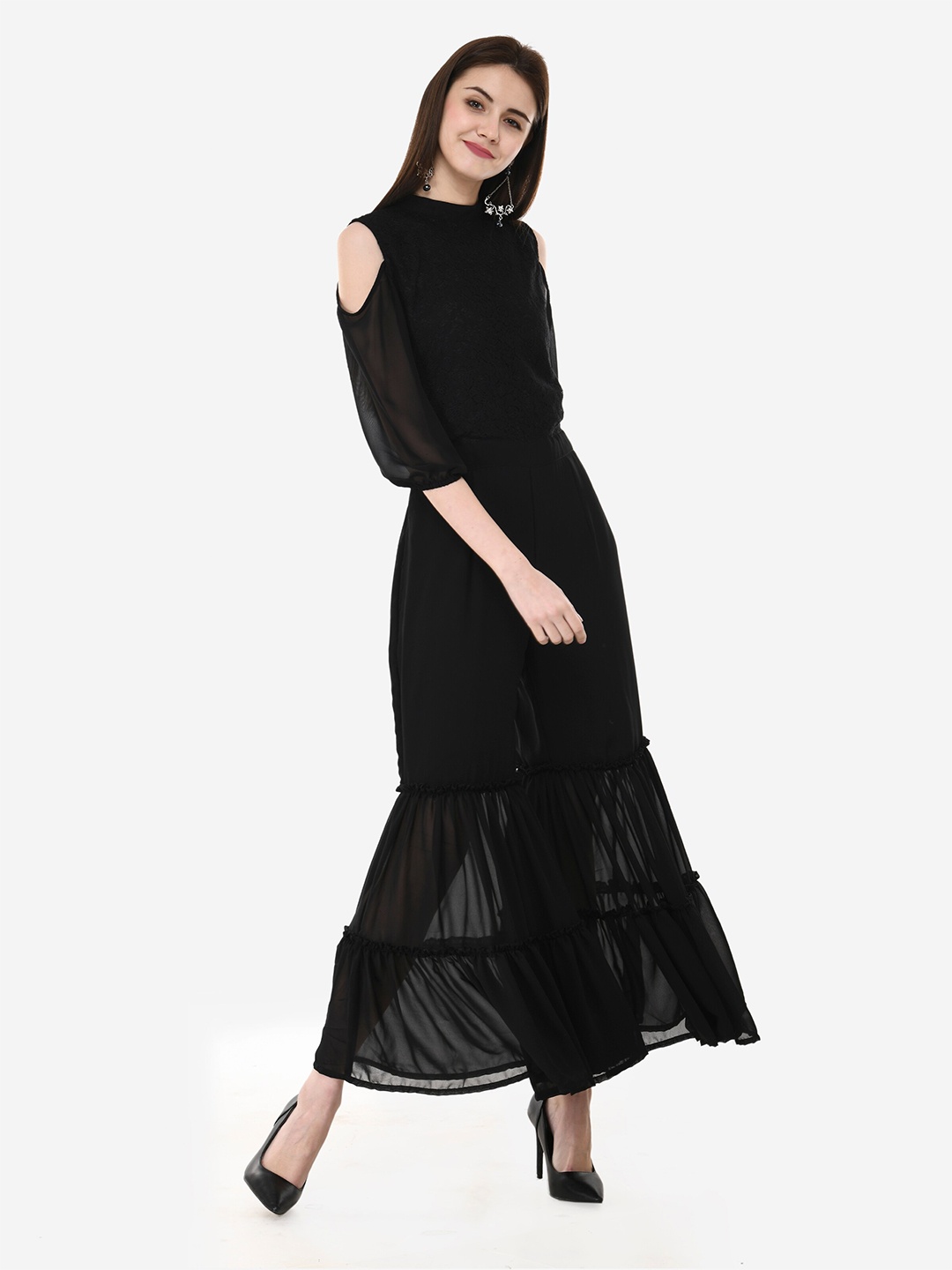 

V&M Black Basic Jumpsuit with Ruffles