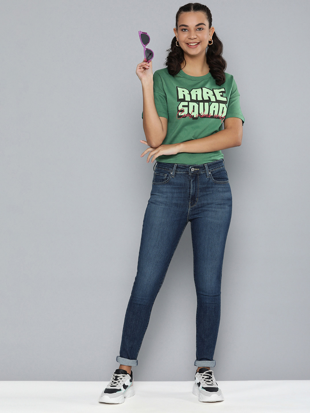 

HERE&NOW Women Green Typography Printed Pure Cotton T-shirt