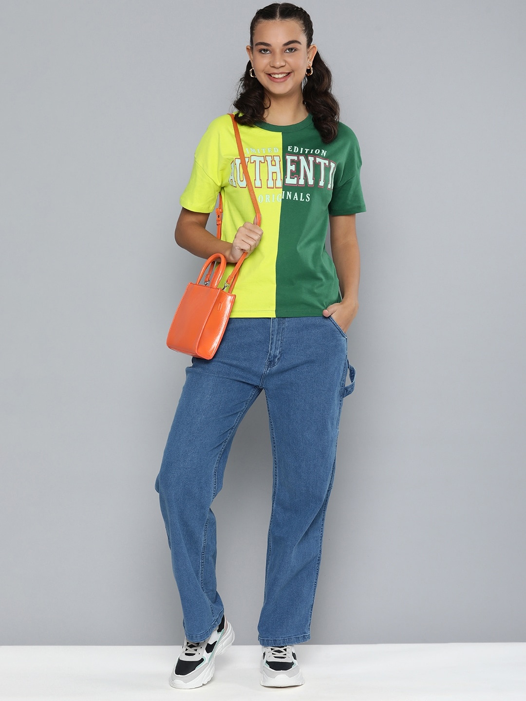 

HERE&NOW Women Green Typography Printed Pure Cotton T-shirt