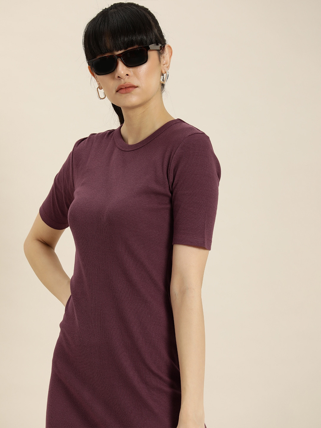 

Moda Rapido Burgundy Ribbed Bodycon Dress
