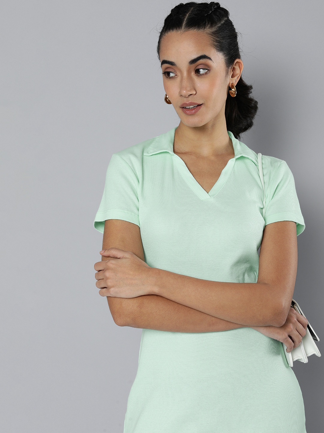 

HERE&NOW Mint Green Ribbed T-shirt Dress