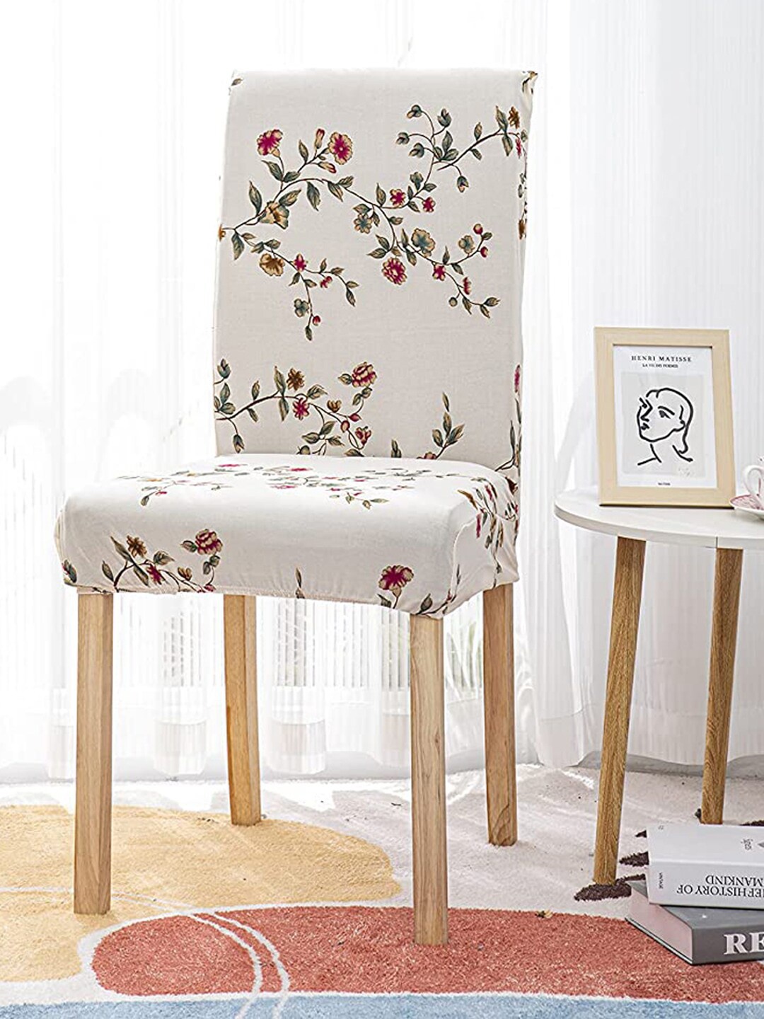 

HOUSE OF QUIRK Set of 2 Cream Floral Printed Removable Chair Cover