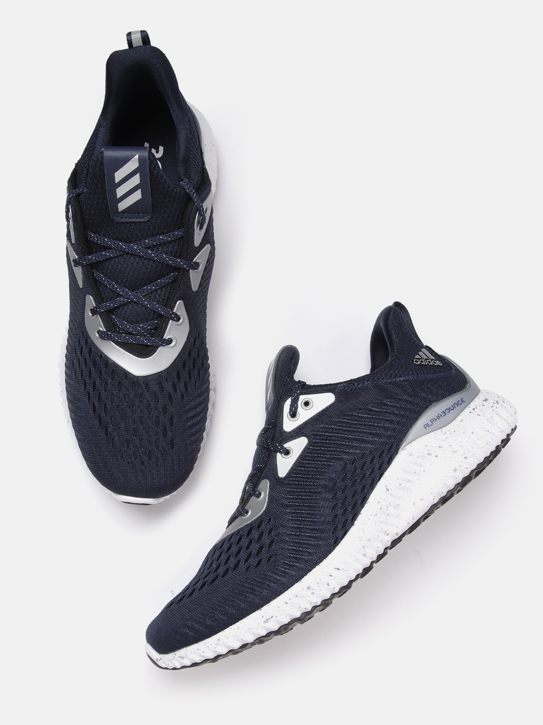

ADIDAS Men Navy Blue Woven Design Alphabounce 1 Running Shoes