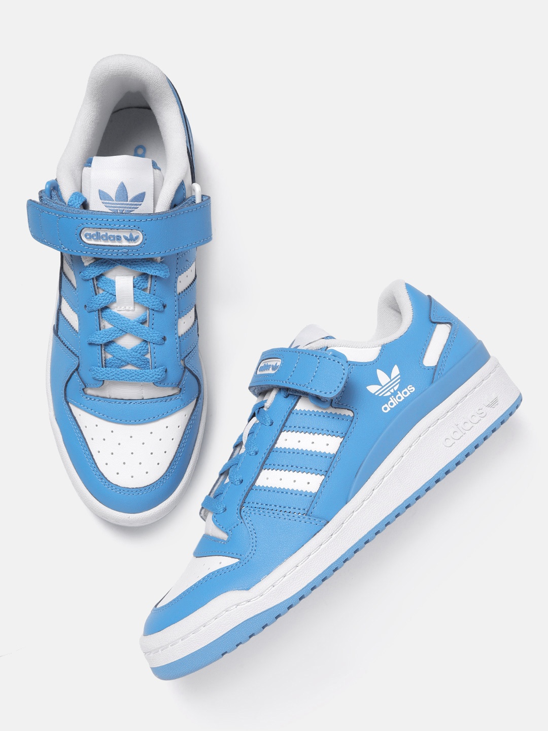 

ADIDAS Originals Men White & Blue Colourblocked Leather Forum Low RT Basics Sneakers