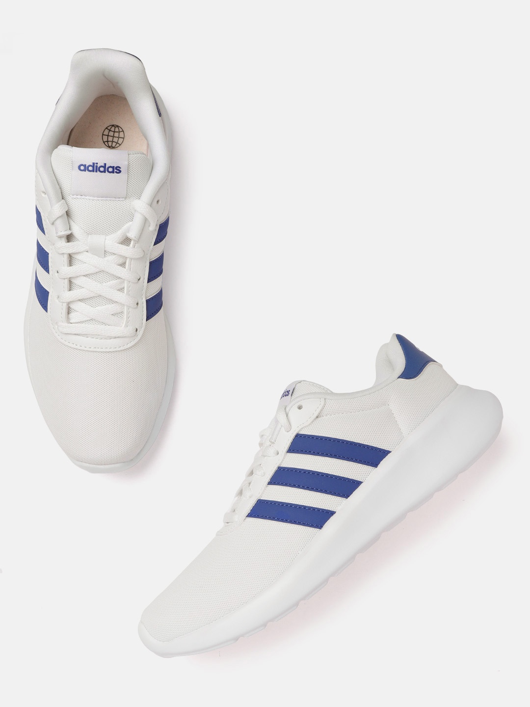 

ADIDAS Men White & Blue Woven Design Lite Racer 3.0 Running Shoes
