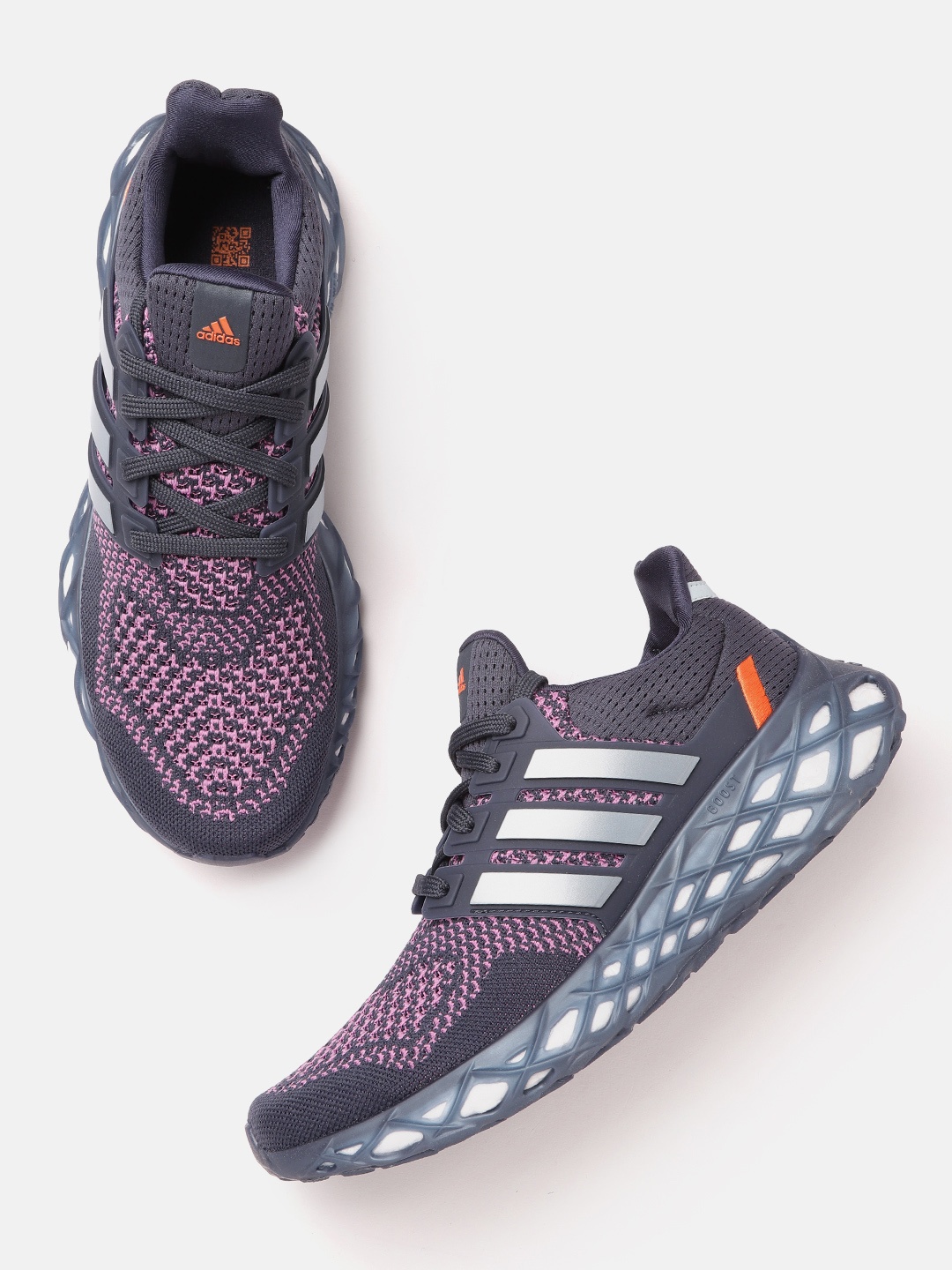 

ADIDAS Unisex Navy Blue & Purple Woven Design Perforated Ultraboost Web Dna Running Shoes
