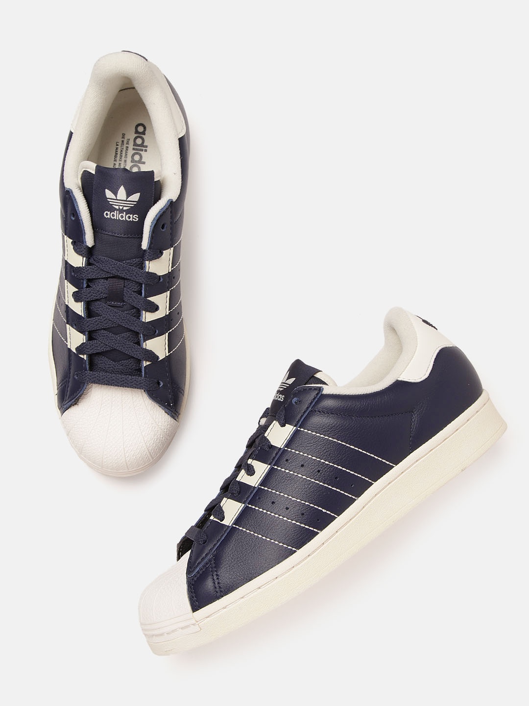 

ADIDAS Originals Men Navy Blue Perforated Leather Excluding Trims Superstar Sneakers